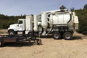 We often employ the use of a hydroexcavator (aka mud sucker) to dig sewer lines and safely expose underground utilities.